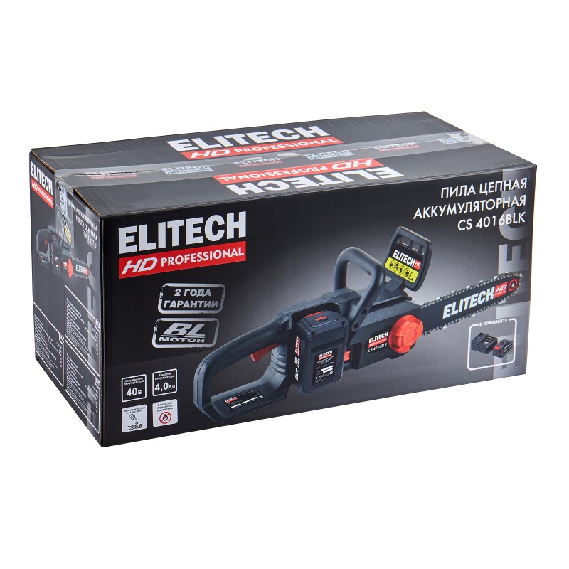 Аккумуляторная цепная пила Elitech CS 4016BLК (E1611.027.01)
