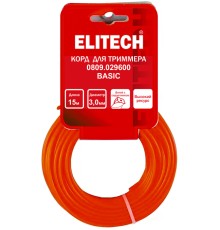 Леска для триммеров 3.0  м, 15 м, бесшу м, сердечн, моток Elitech 0809.029600