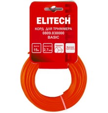 Леска для триммеров 2.7 м, 15 м, квадрат, трехцвет, моток Elitech 0809.030000