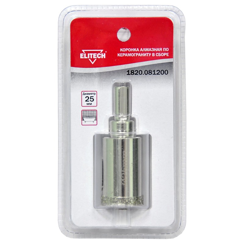 Коронки алмазные по керамограниту в сборе Elitech 1820.081200