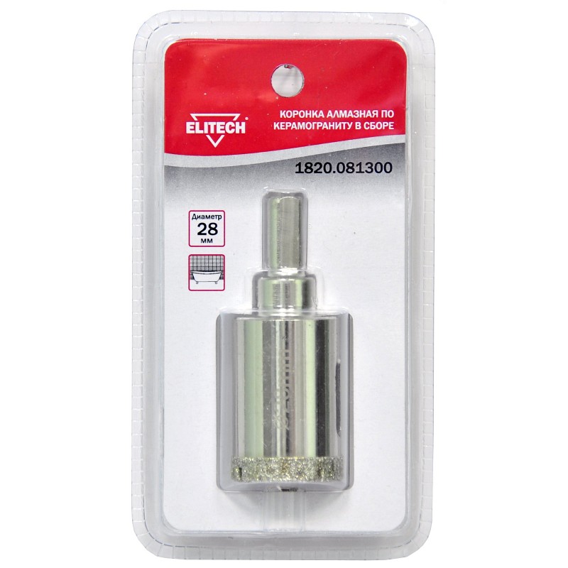 Коронки алмазные по керамограниту в сборе Elitech 1820.081300