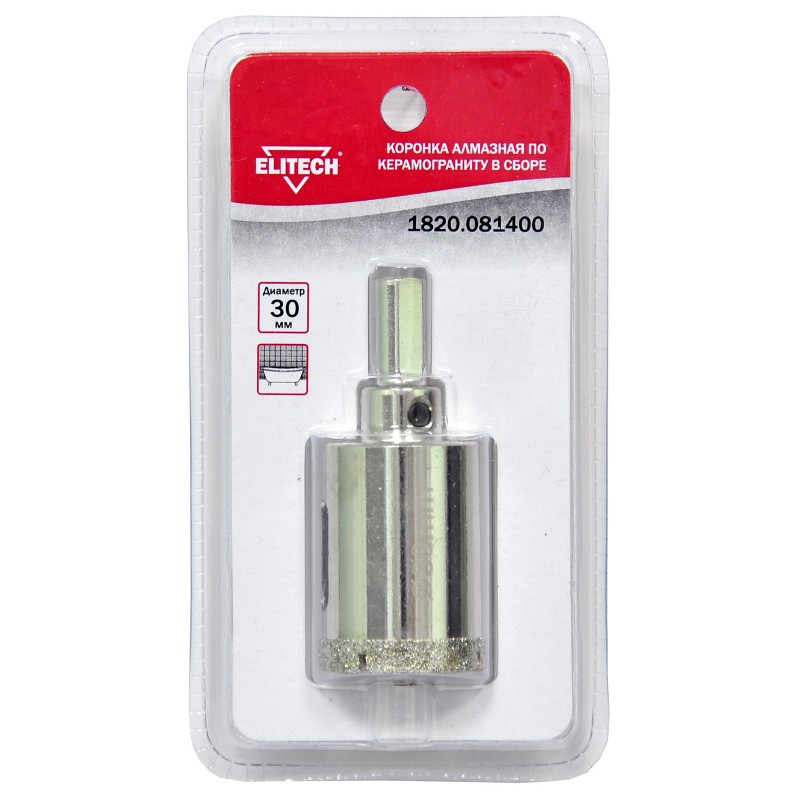 Коронки алмазные по керамограниту в сборе Elitech 1820.081400