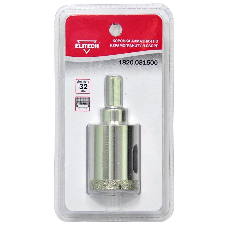 Коронки алмазные по керамограниту в сборе Elitech 1820.081500