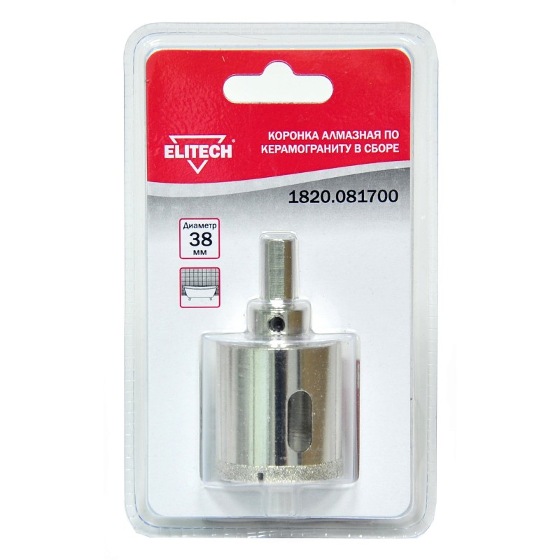 Коронки алмазные по керамограниту в сборе Elitech 1820.081700
