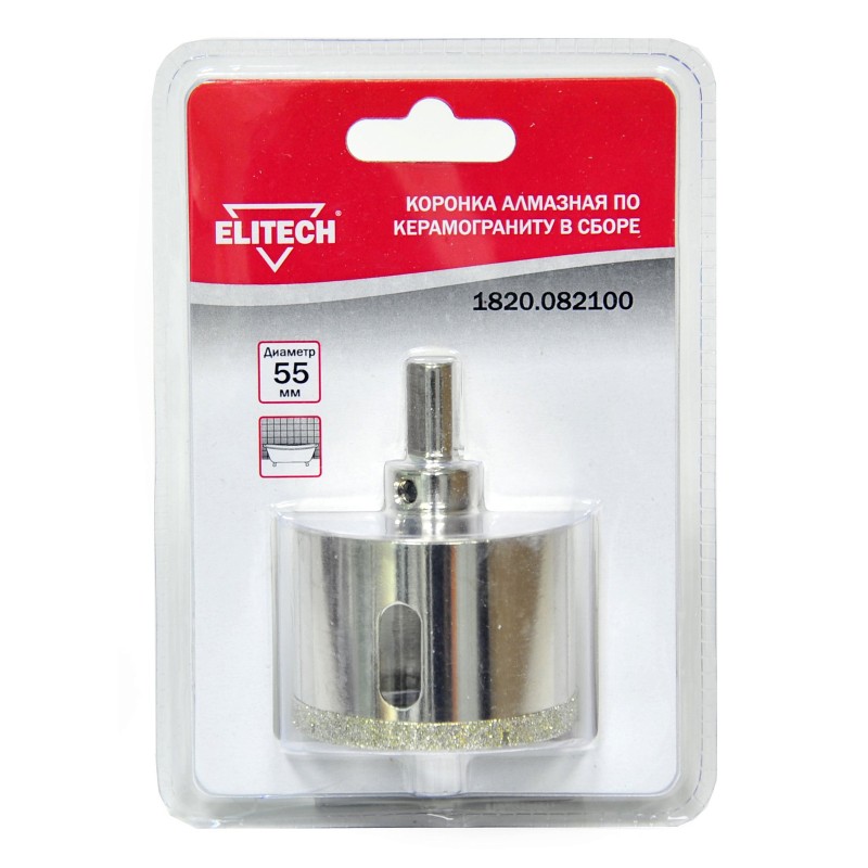 Коронки алмазные по керамограниту в сборе Elitech 1820.082100
