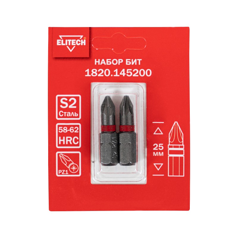 Биты PZ1 25 мм 2 шт. Elitech 1820.145200