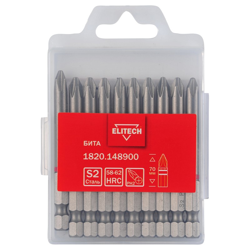 Бита PH2 70 мм 1 шт. Elitech 1820.148900