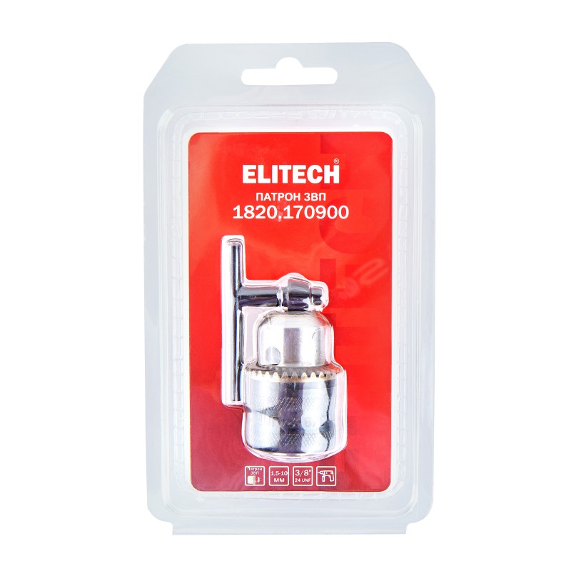 Патрон для дрели с ключем, 0.8-10 мм, 3/8" Elitech 1820.170900