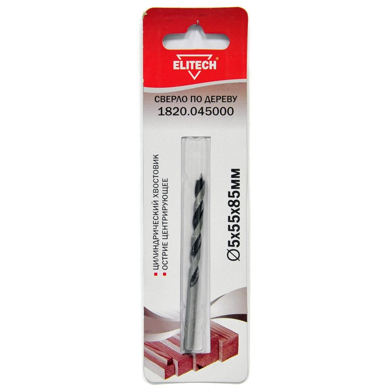 Сверло по дереву (цилиндрический хвостовик, острие центрирующие) Elitech 1820.045000