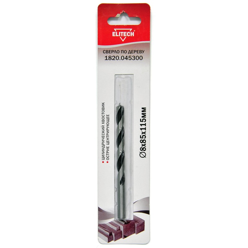 Сверло по дереву (цилиндрический хвостовик, острие центрирующие) Elitech 1820.045300