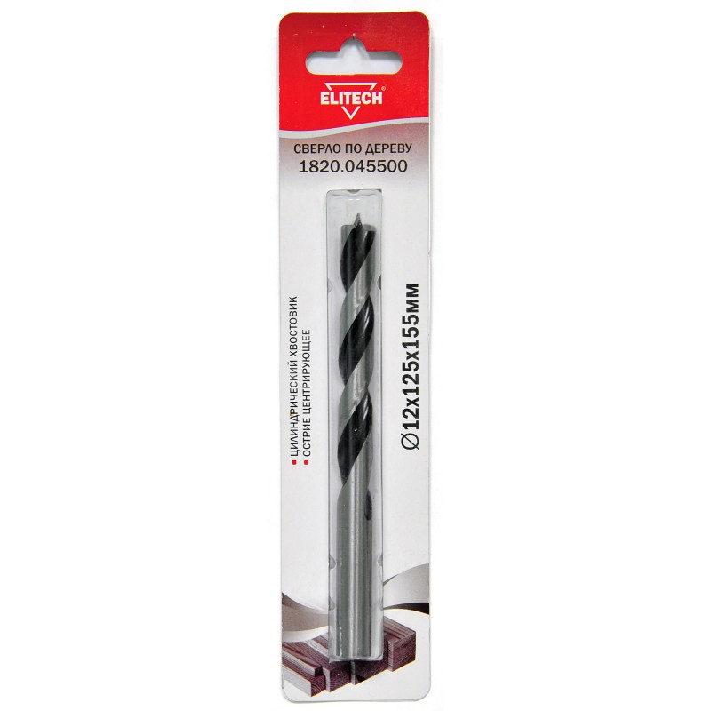 Сверло по дереву (цилиндрический хвостовик, острие центрирующие) Elitech 1820.045500