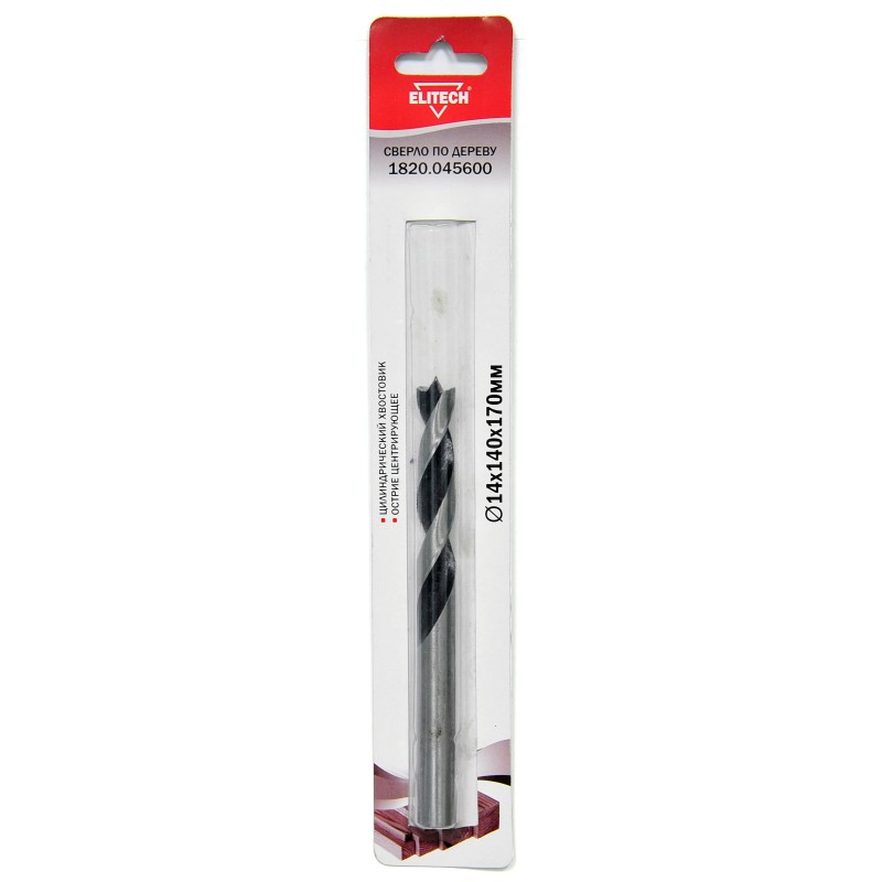 Сверло по дереву (цилиндрический хвостовик, острие центрирующие) Elitech 1820.045600