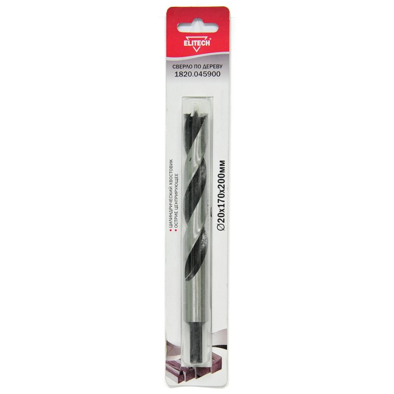 Сверло по дереву (цилиндрический хвостовик, острие центрирующие) Elitech 1820.045900