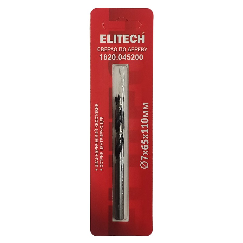 Сверло по дереву (цилиндрический хвостовик, острие центрирующие) Elitech 1820.045200