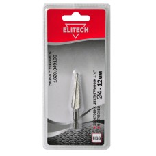 Сверло ступенчатое (хвостовик, шестигранник 1/4, 9 ступеней, НSS) Elitech 1820.049100 Сверло ступенчатое (хвостовик, шестигранник 1/4, 9 ступеней, НSS) Elitech 1820.049100