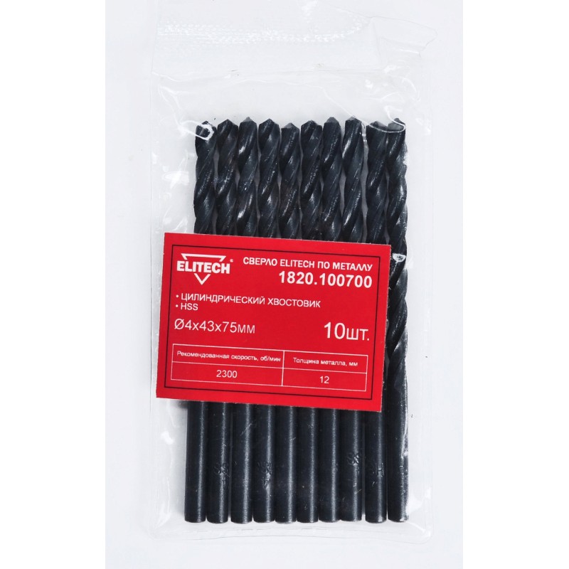 Сверло для металла Elitech 1820.100700 Ø4.0х43х75мм