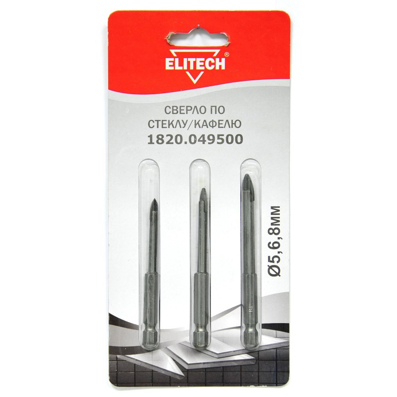 Сверла по стеклу/кафелю Elitech 1820.049500, набор