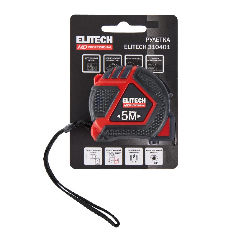 Рулетка Elitech HD 310401 5 м, 19 мм