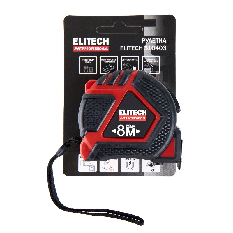 Рулетка Elitech HD 310403 8 м, 25 мм