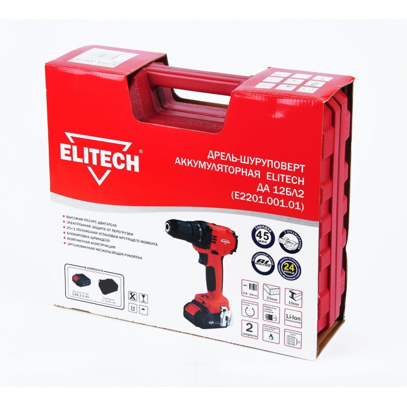 Аккумуляторная дрель-шуруповерт Elitech ДА 12БЛ2 ( Е2201.001.01 )