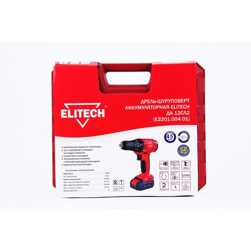 Аккумуляторная дрель-шуруповерт Elitech ДА 12СЛ2 (Е2201.004.01)