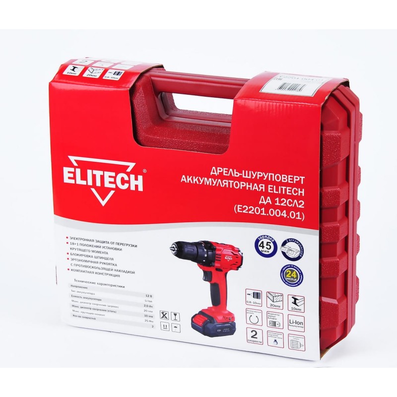 Аккумуляторная дрель-шуруповерт Elitech ДА 12СЛ2 (Е2201.004.01)