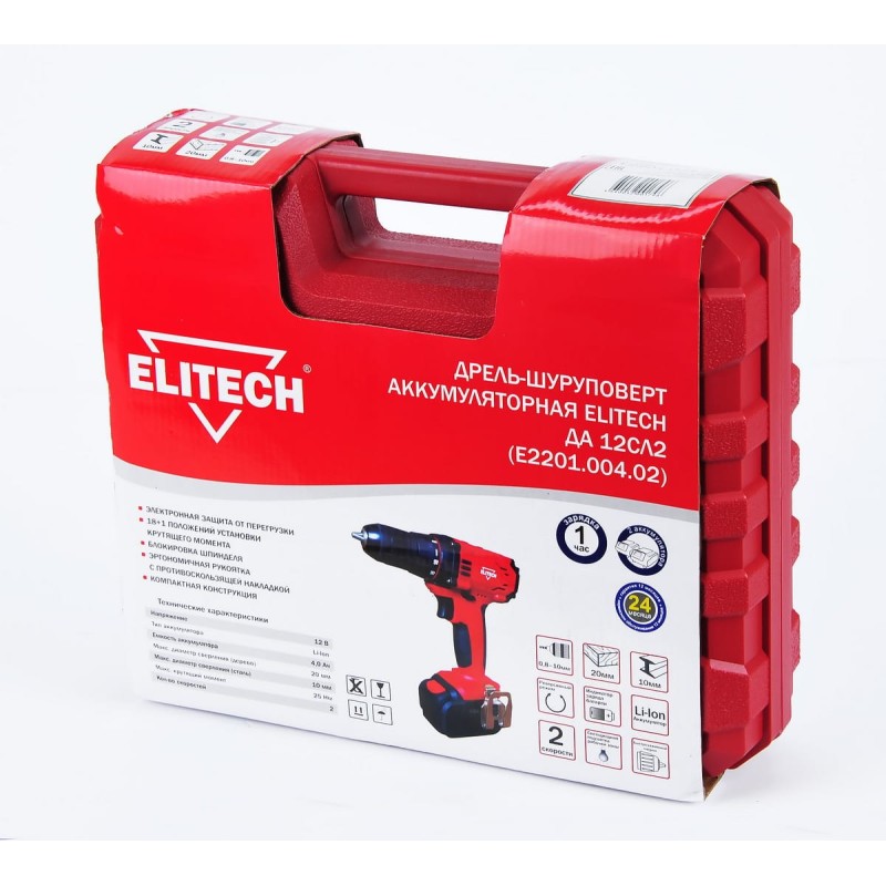 Аккумуляторная дрель-шуруповерт Elitech ДА 12СЛ2 (Е2201.004.02)