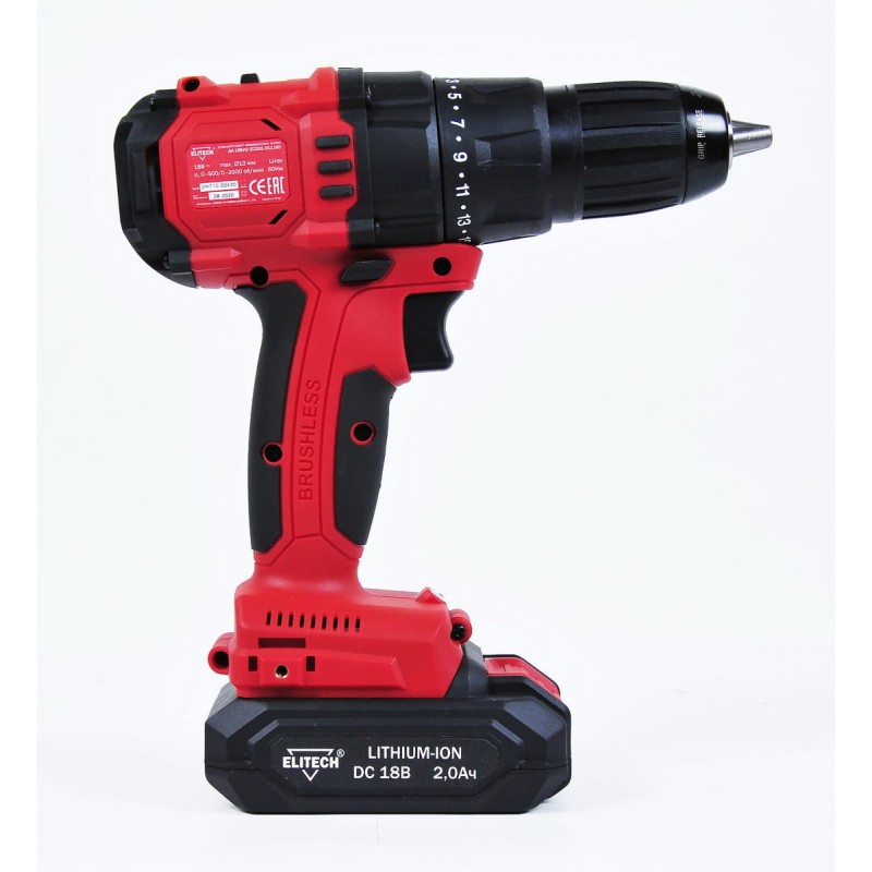 Аккумуляторная дрель-шуруповерт бесщеточная Elitech ДА 18БЛ2 ( E2201.011.01)