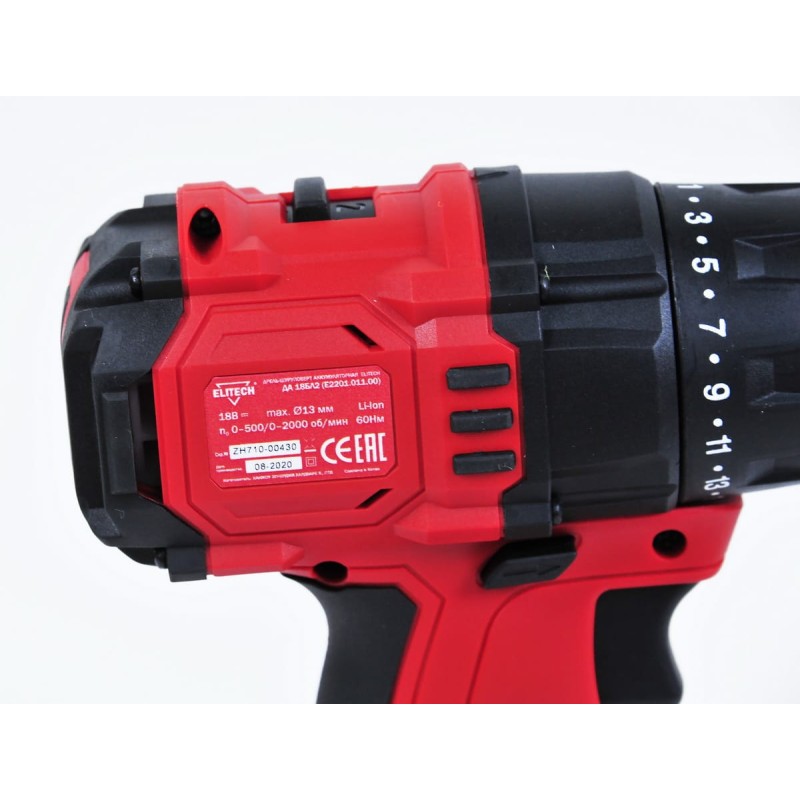 Аккумуляторная дрель-шуруповерт бесщеточная Elitech ДА 18БЛ2 ( E2201.011.01)